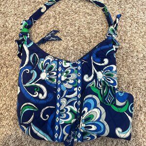 Vera Bradley Mediterranean Blue Purse & Wallet Set Quilted Cotton Shoulder Bag